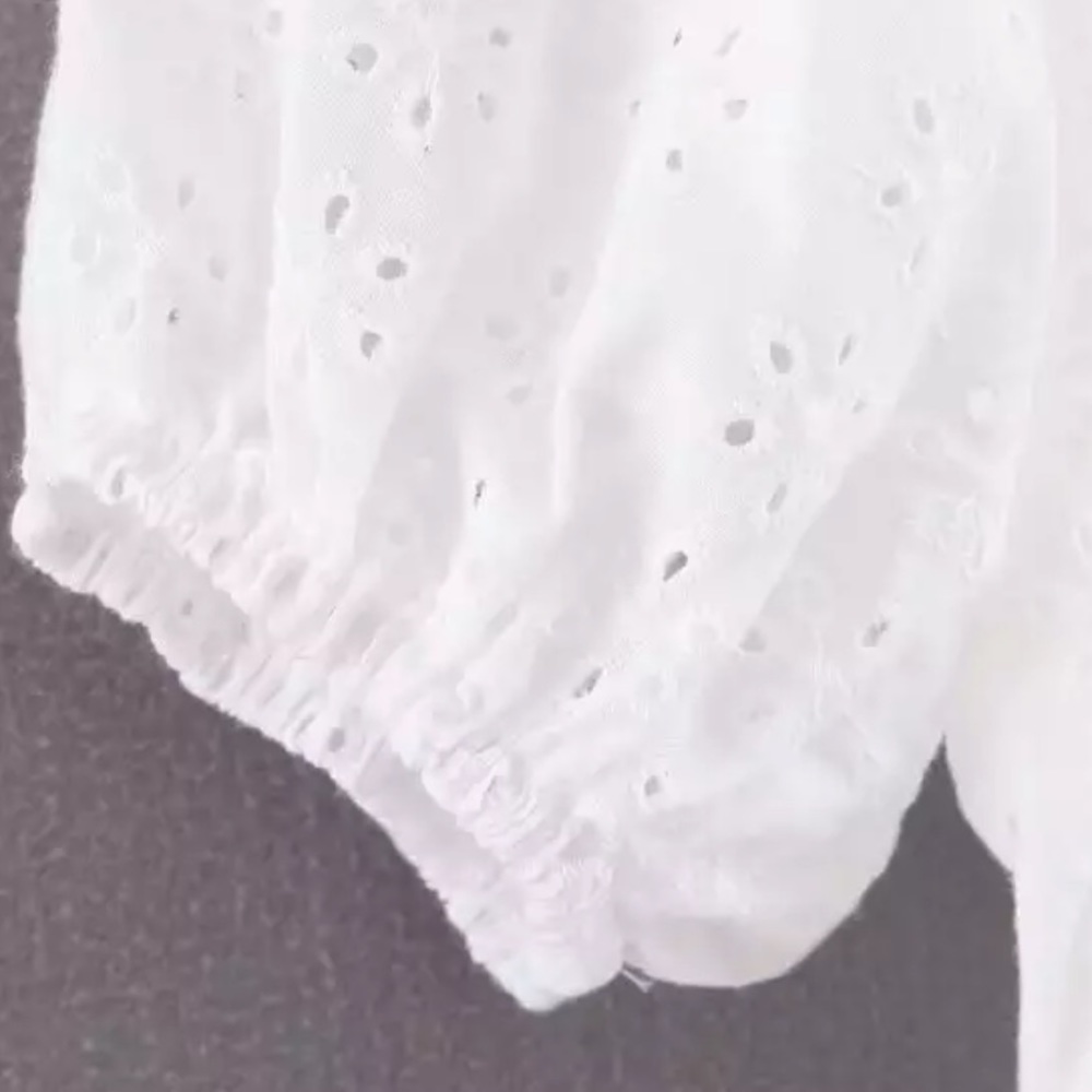 White Crochet Eyelet Lace Square Neck LaceUp Dress - Picture 7 of 11